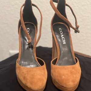 COACH Women's Chrystie Lux Suede Platform Chunky Heel Pump
